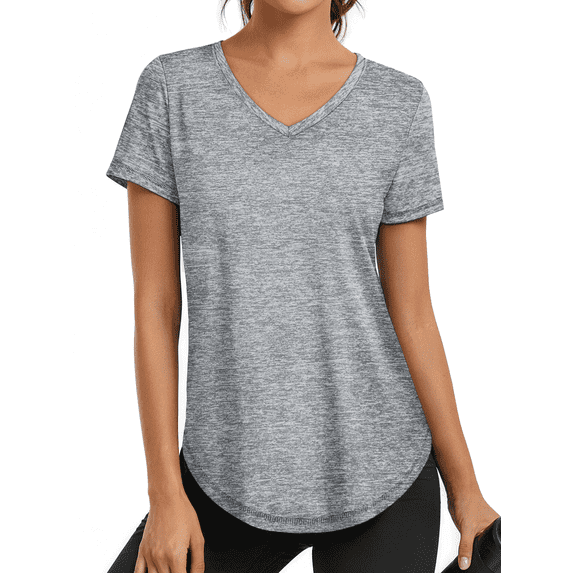 Rosvigor Plus Size Womens Workout Tops V Neck Tee Shirts Quick Dry Athletic Shirts Women Loose Gym Running Tops