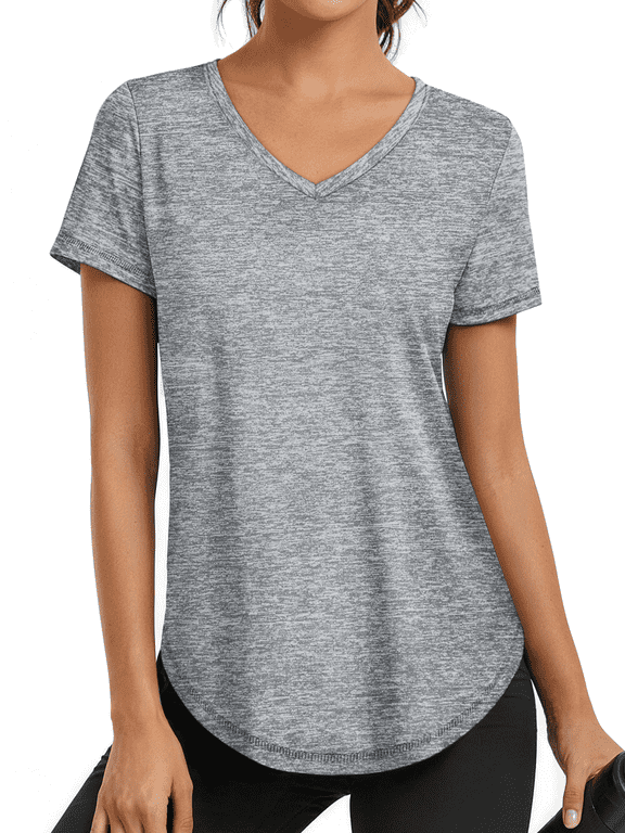 Womens Workout Tops V Neck Tee Shirts Quick Dry Athletic Shirts Women Loose Gym Running Tops