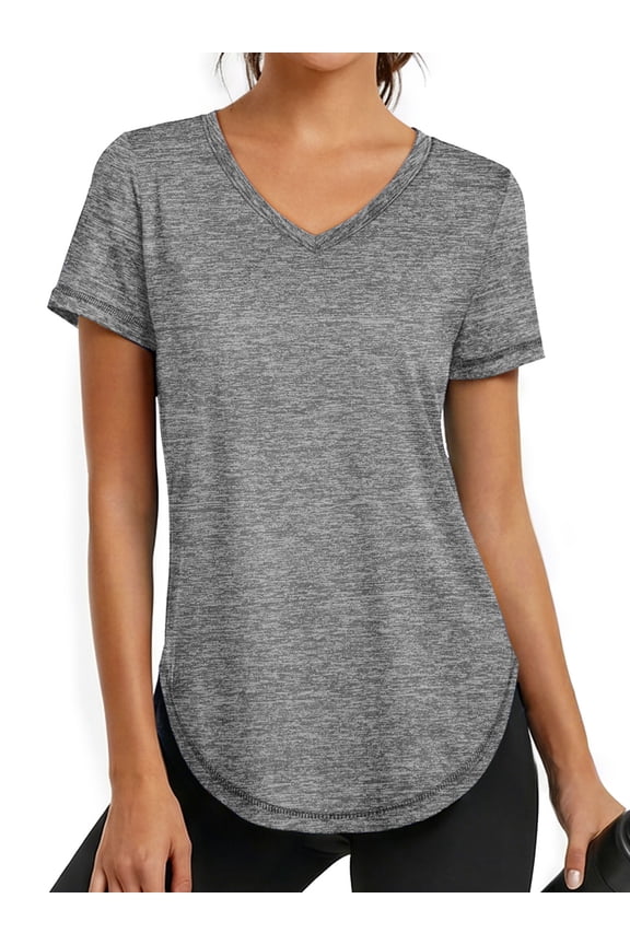 Womens Workout Tops V Neck Tee Shirts Quick Dry Athletic Shirts Women Loose Gym Running Tops