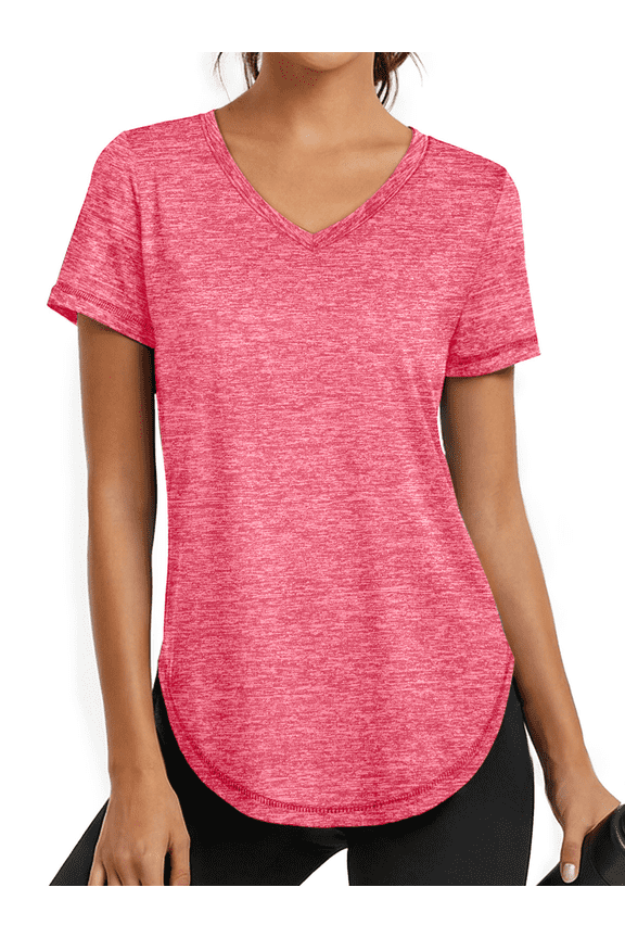 Womens Workout Tops V Neck Tee Shirts Quick Dry Athletic Shirts Women Loose Gym Running Tops