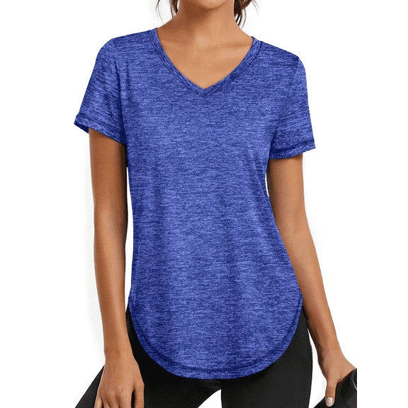Rosvigor Womens Workout Tops V Neck Tee Shirts Quick Dry Athletic Shirts Women Loose Gym Running Tops