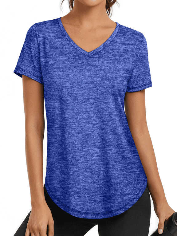 Womens Workout Tops V Neck Tee Shirts Quick Dry Athletic Shirts Women Loose Gym Running Tops