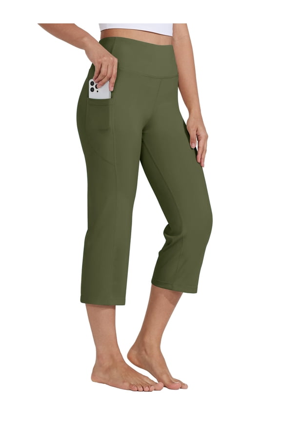 Plus Size Capris Pants for Women High Waist Yoga Pants Women Athleisure Straight Legs with Pockets
