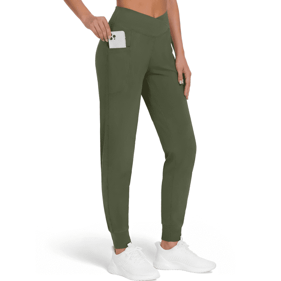 Rosvigor Plus Size Yoga Joggers Women Athletic Leggings Pants Elastic Crossover High Waisted Tapered Lounge Pants with Pockets