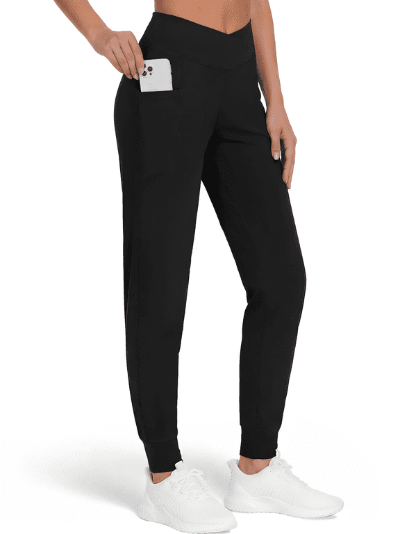 Yoga Joggers Women Athletic Leggings Pants Elastic Crossover High Waisted Tapered Lounge Pants with Pockets