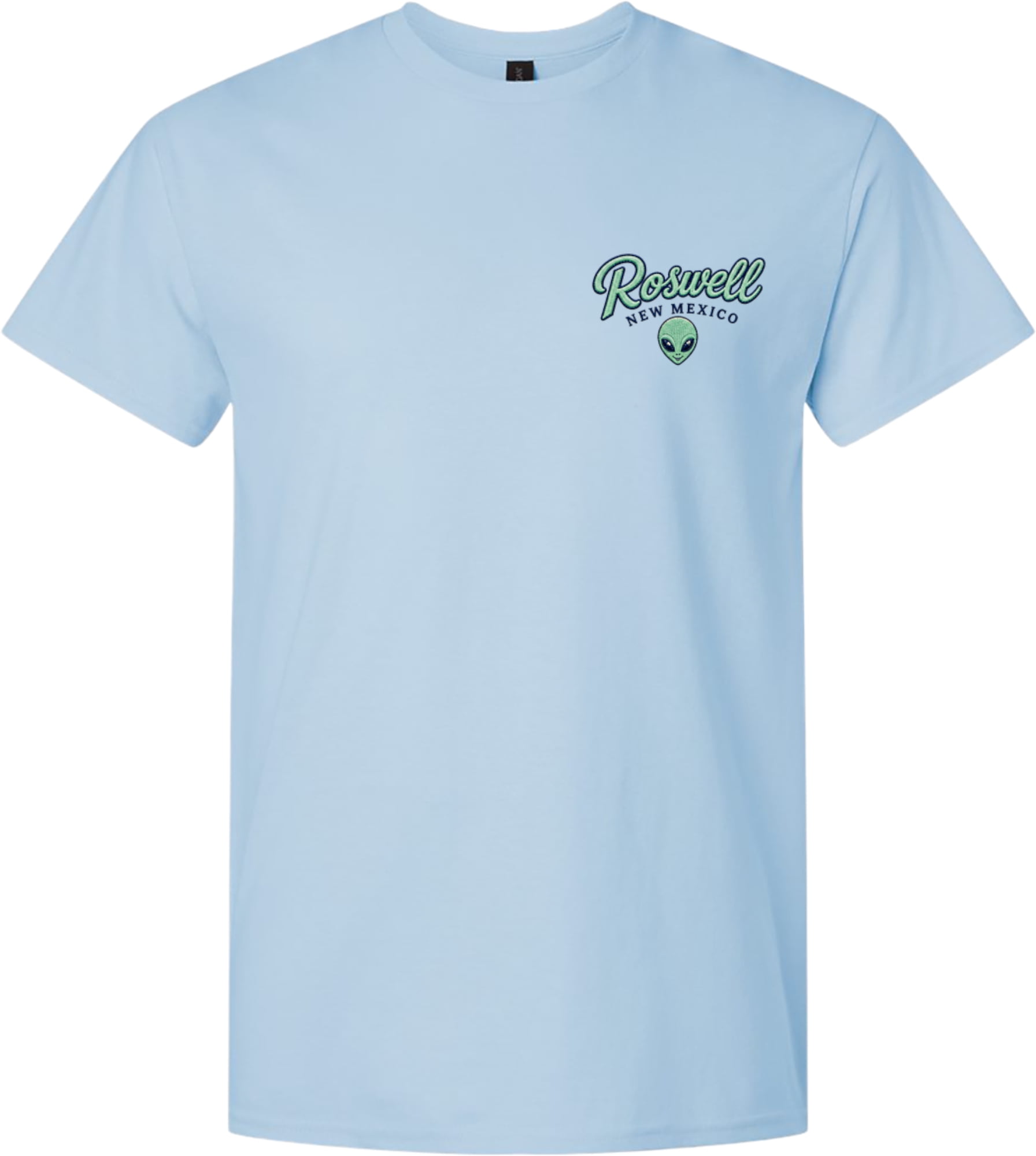 Roswell Faux Embroidery Graphic Print Front and Back Short Sleeve T-Shirt