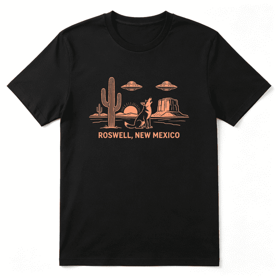 Roswell New Mexico UFO Slogan Vintage Graphic Tee for Men and Women, Road Trip Holiday Gift Cotton Short Sleeves T-Shirt