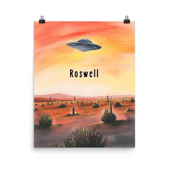 Roswell Print, New Mexico Ufo Desert Wall Art, Area 51 Alien Landscape Decor, Southwest Travel Artwork, Sunset Sky, Uap #3490, Unframed Poster Size 8x12