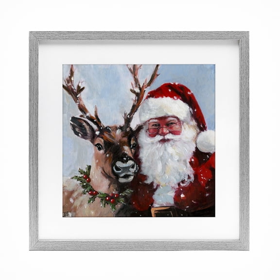 Stupell Industries Rosy Cheeked Santa & Reindeer Gray Framed Print Under Glass, design by Sara Culpepper, 16 x 16
