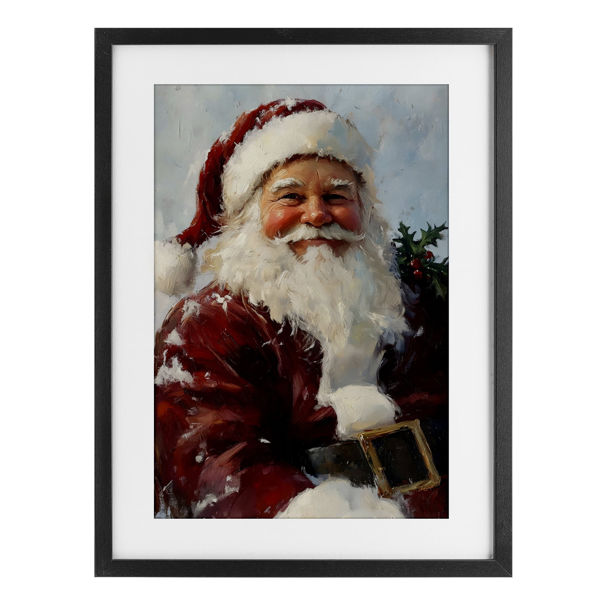 Rosy Cheeked Santa Smile Black Framed Print Under Glass, design by Petal Prints Design