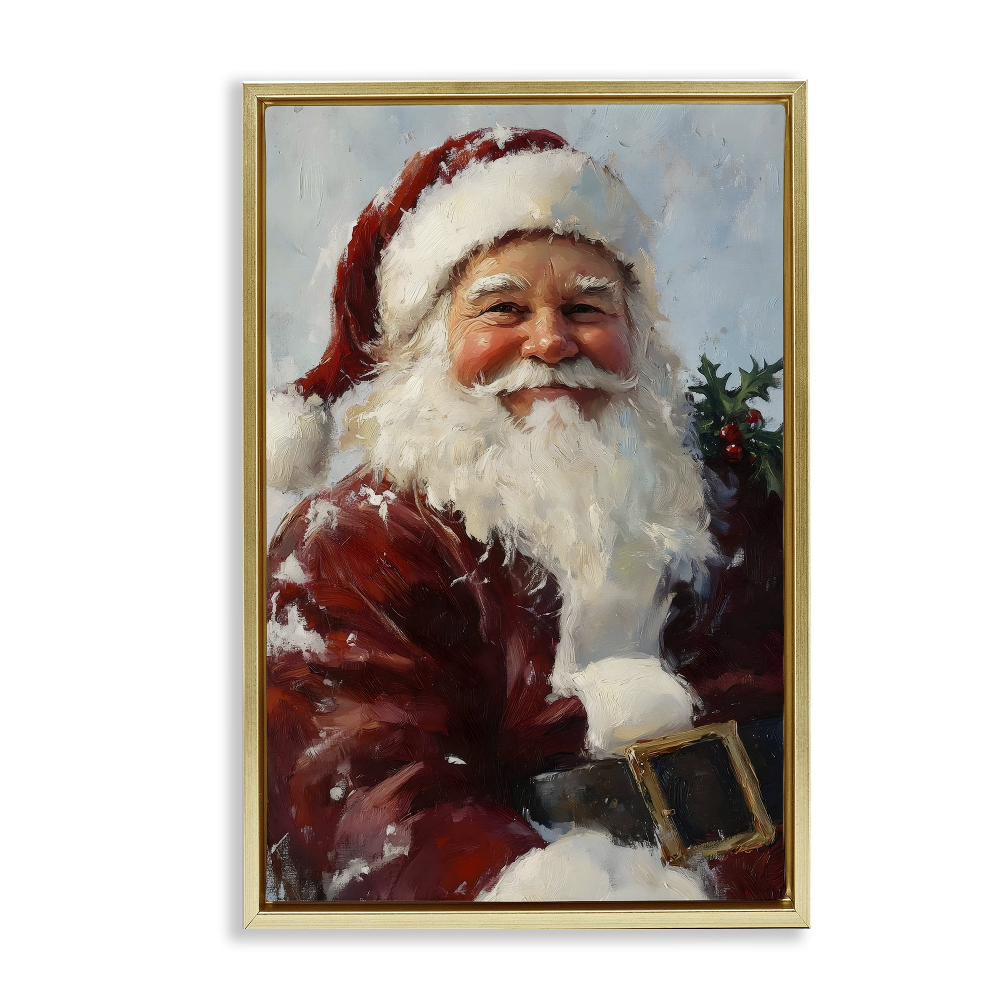 Rosy Cheeked Santa Smile Gold Framed Floater Canvas Wall Art, design by Petal Prints Design
