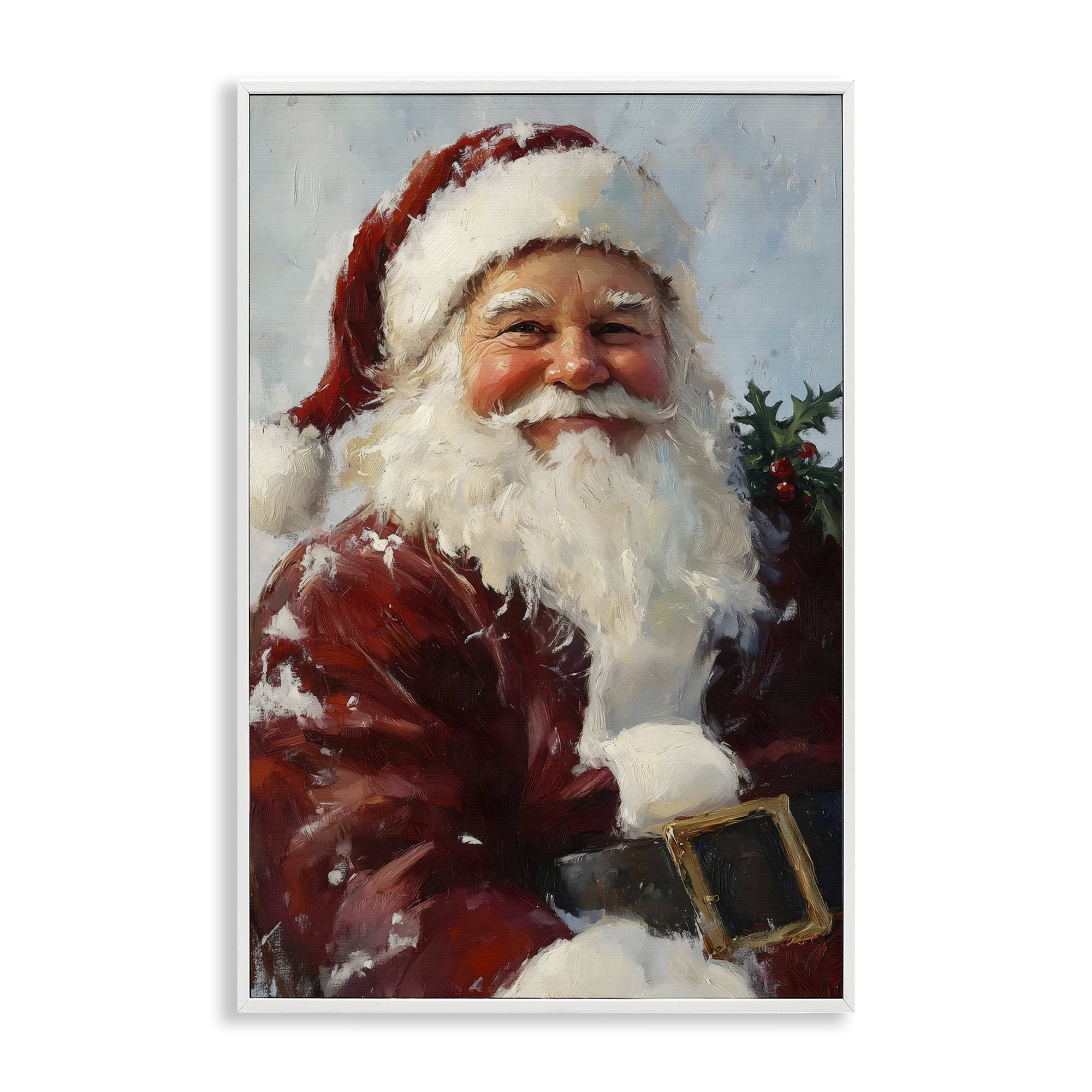 Rosy Cheeked Santa Smile White Framed Giclee Art, design by Petal Prints Design