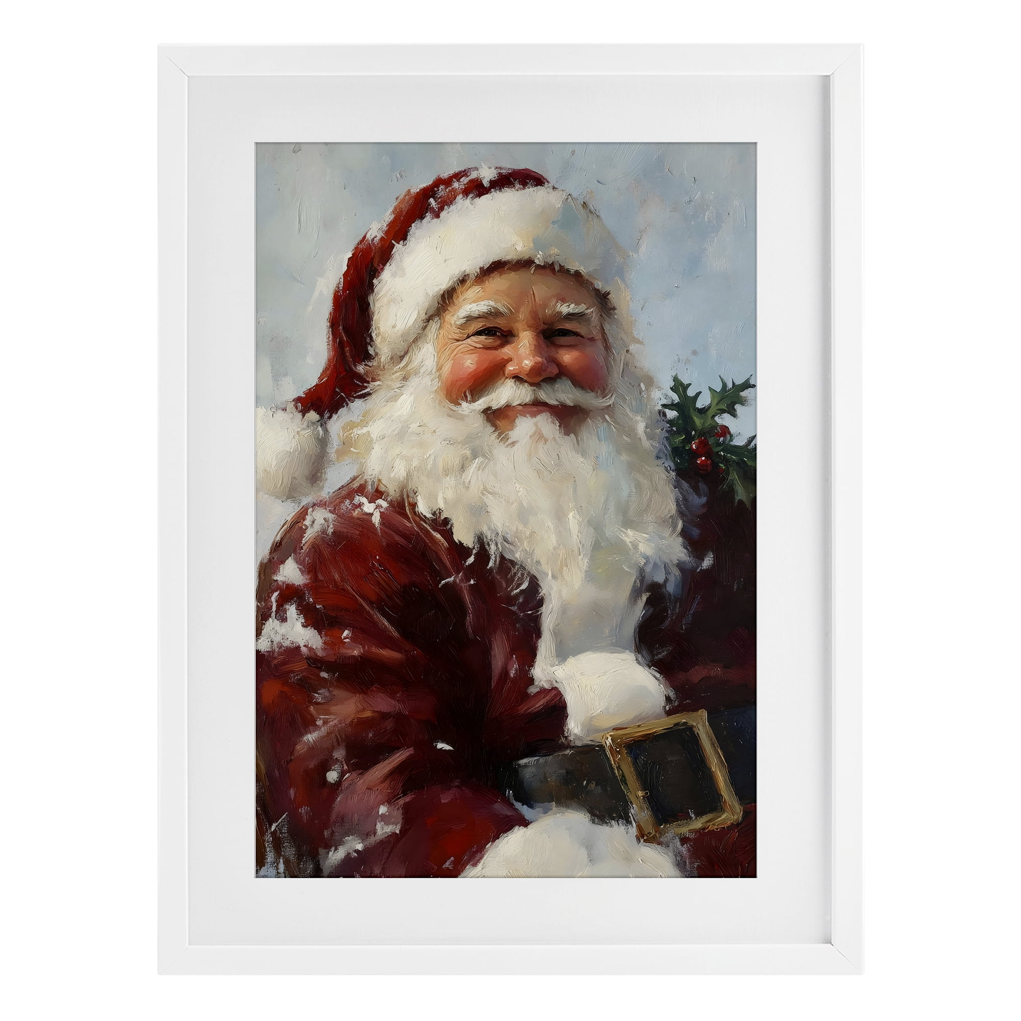Rosy Cheeked Santa Smile White Framed Print Under Glass, design by Petal Prints Design