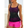 thumbnail image 1 of Rosy Color Block Lace Drawstring Tie Tankini Swimsuit Bikini, 1 of 18