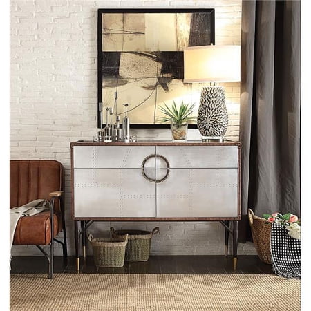 Rosy Console Table - Top Grain Leather & Aluminium - 41 x 52 x 21 in.