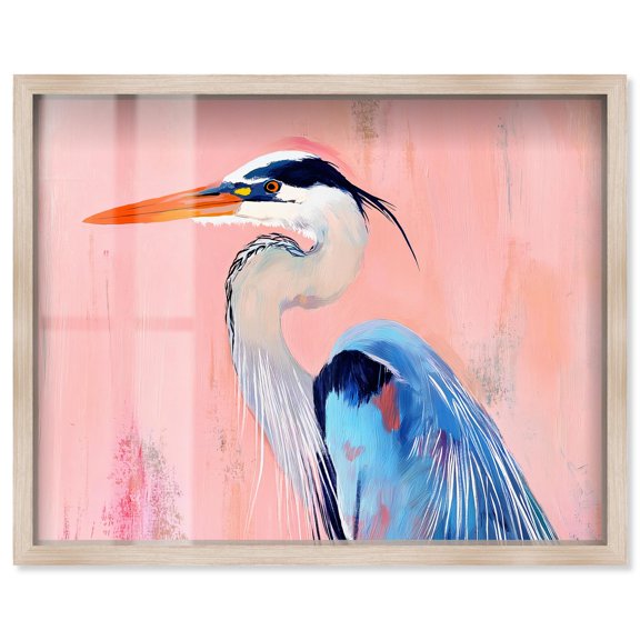 Rosy Dawn Heron Shadowbox Print Costal Wall Art by Art Remedy, Blonde Frame, 24 x 20