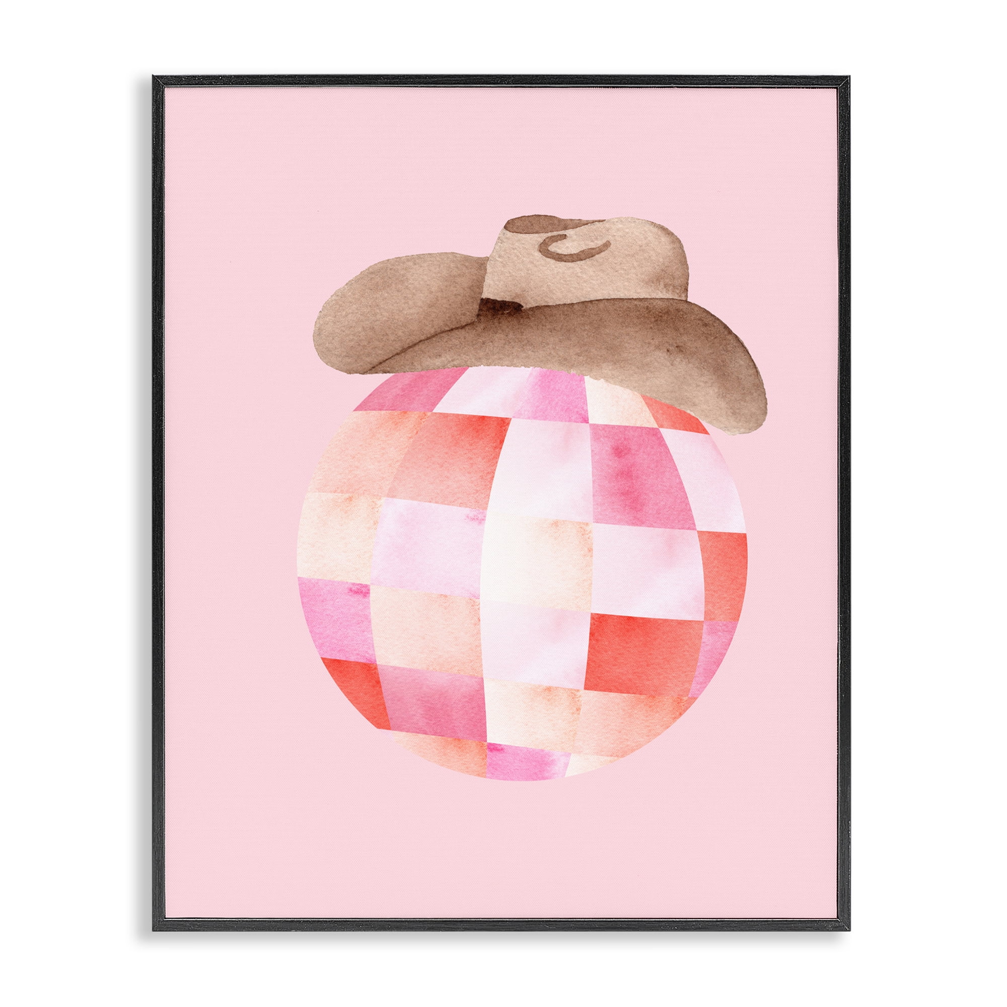 Rosy Disco Cowgirl Hat Black Framed Giclee Art, design by Nina Jacobs