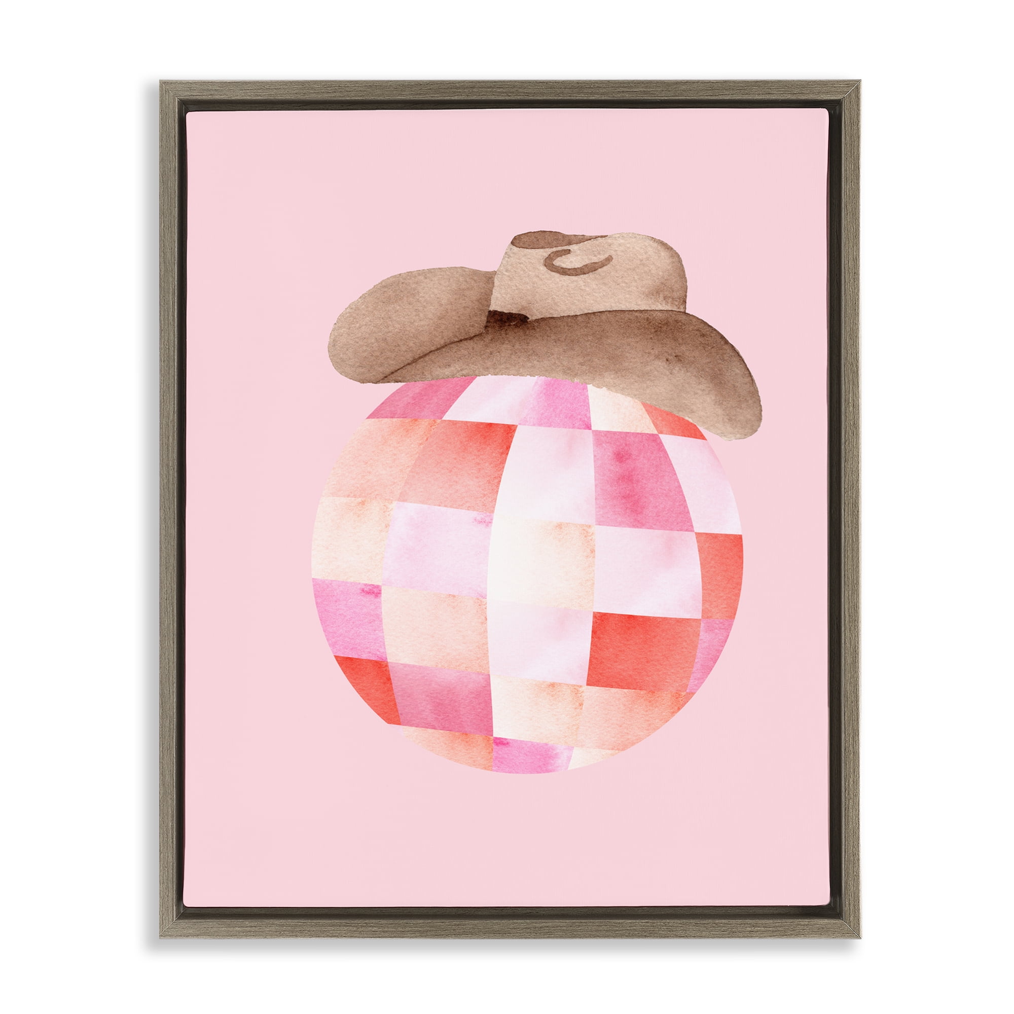 Rosy Disco Cowgirl Hat Brown Framed Floater Canvas Wall Art, design by Nina Jacobs