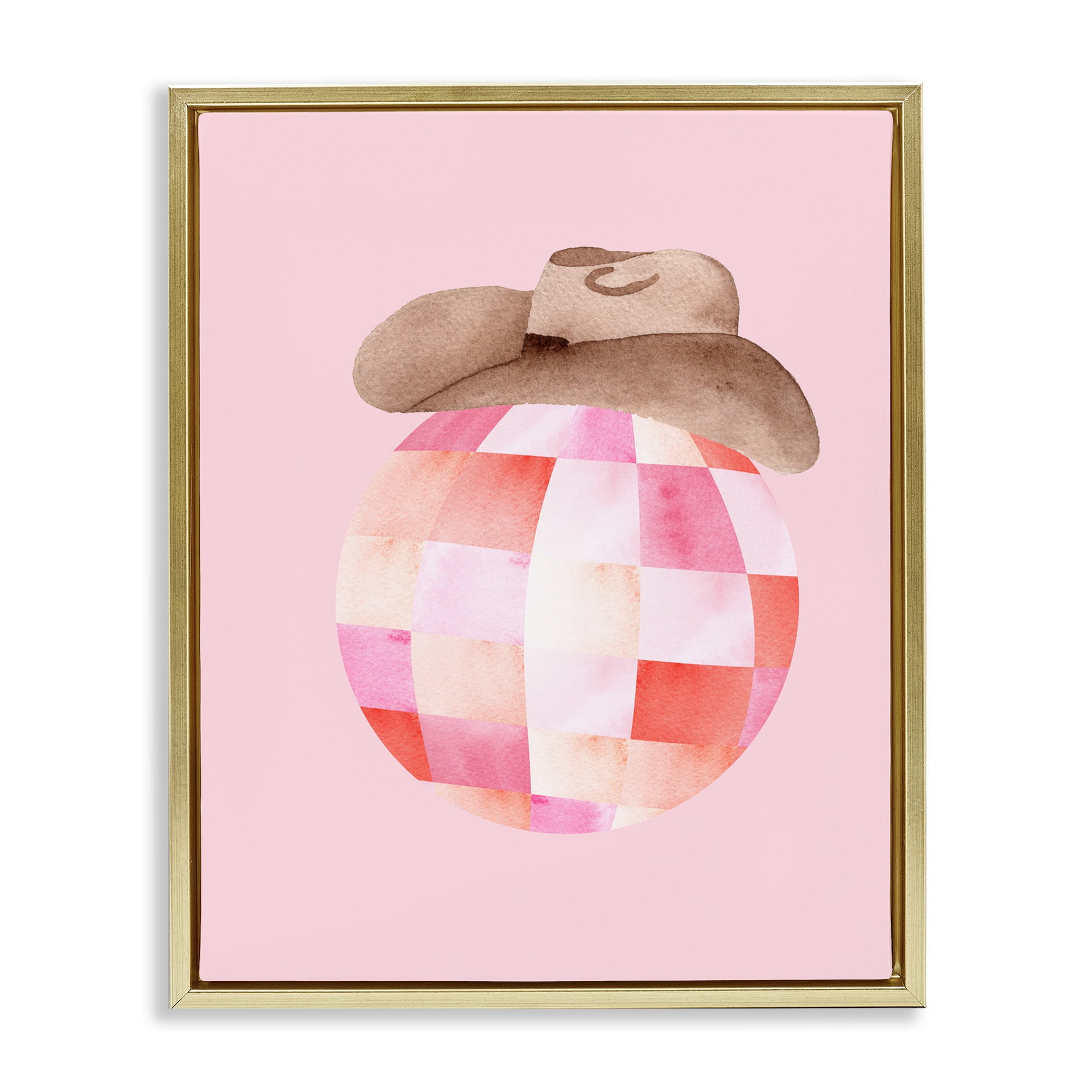 Rosy Disco Cowgirl Hat Gold Framed Floater Canvas Wall Art, design by Nina Jacobs