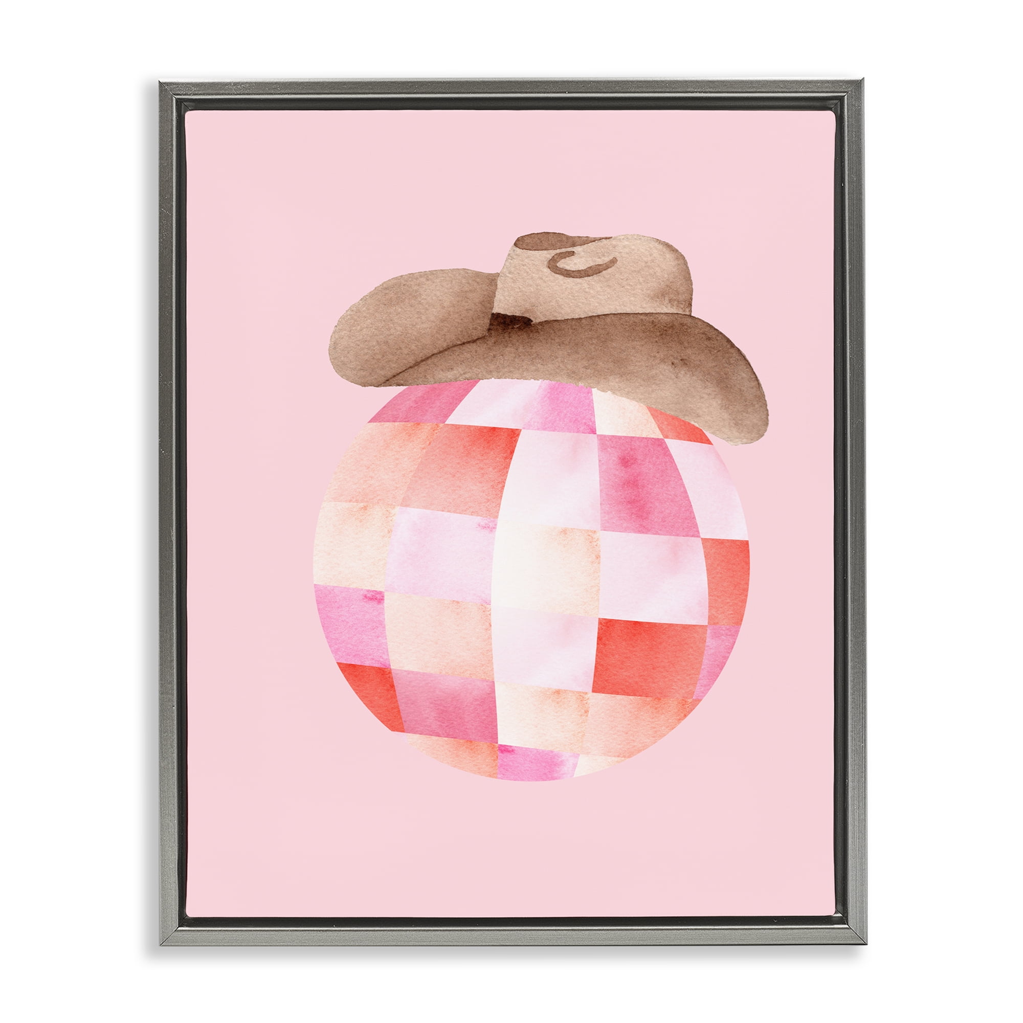 Rosy Disco Cowgirl Hat Gray Framed Floater Canvas Wall Art, design by Nina Jacobs