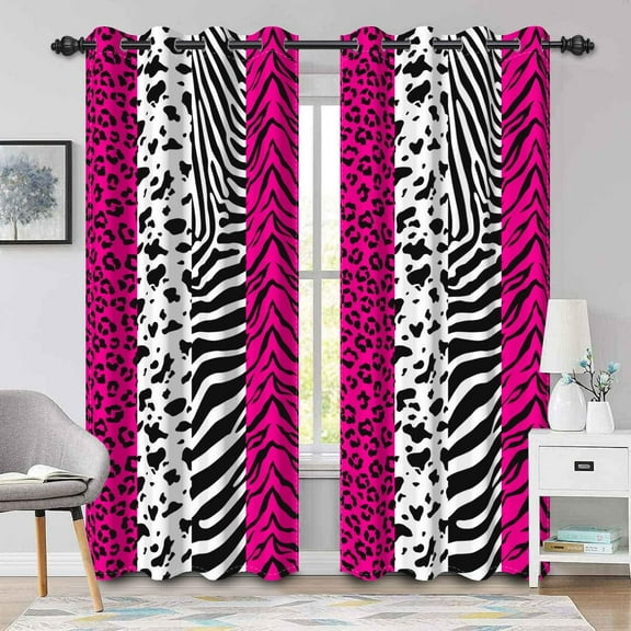 Rosy Leopard Print Blackout Curtains 2 Panels Hot Pink Girls Window Drapes for Bedroom Zebra Cow Print Living Room Window Curtains Grommet Thermal Insulated-42"W x 63"L (Pack of 2)