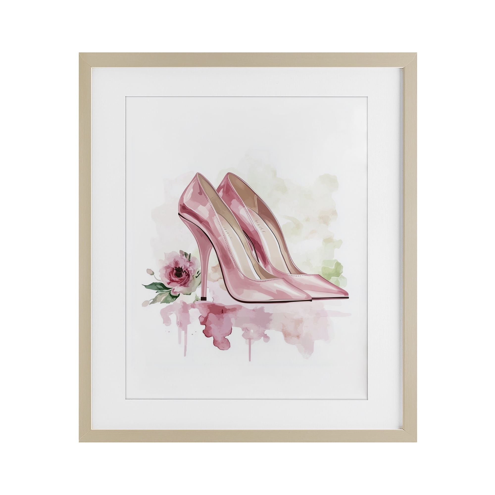 Rosy Pastel Heels Birch Framed Print Under Glass, design by Christine Simpson Art