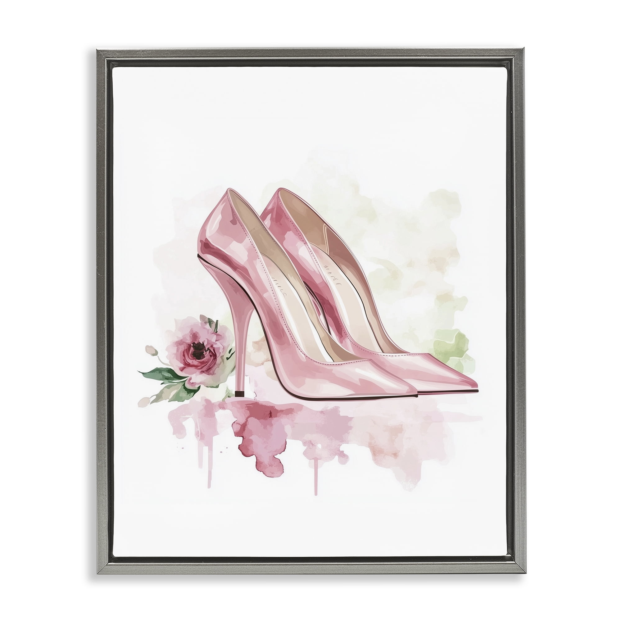Rosy Pastel Heels Gray Framed Floater Canvas Wall Art, design by Christine Simpson Art