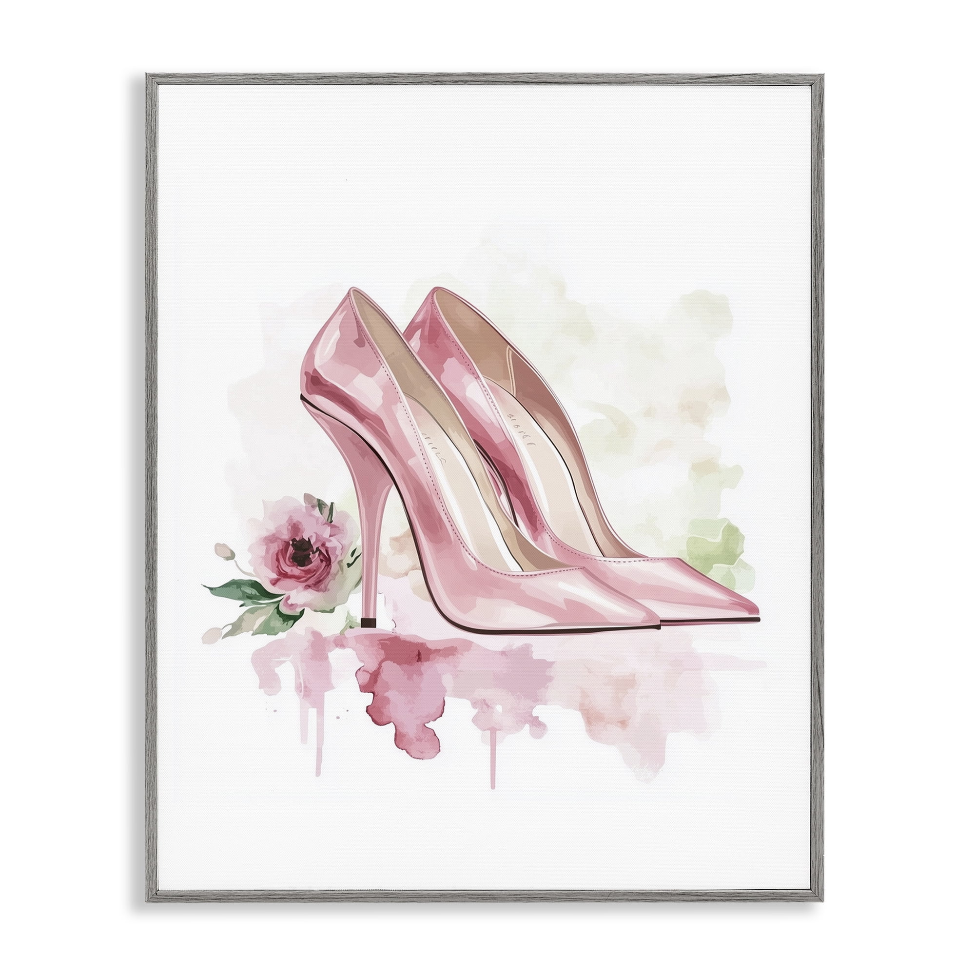 Rosy Pastel Heels Gray Framed Giclee Art, design by Christine Simpson Art