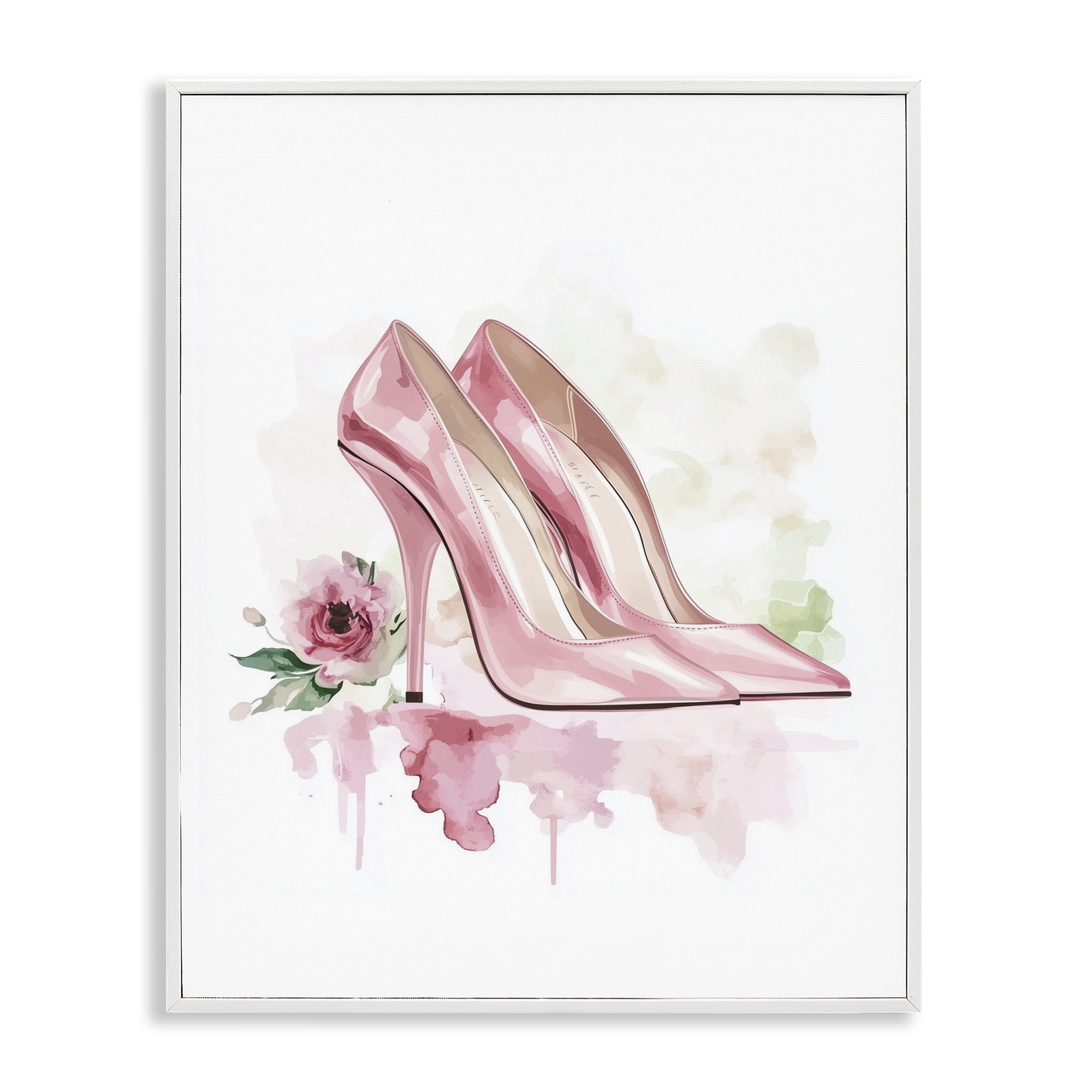 Rosy Pastel Heels White Framed Giclee Art, design by Christine Simpson Art