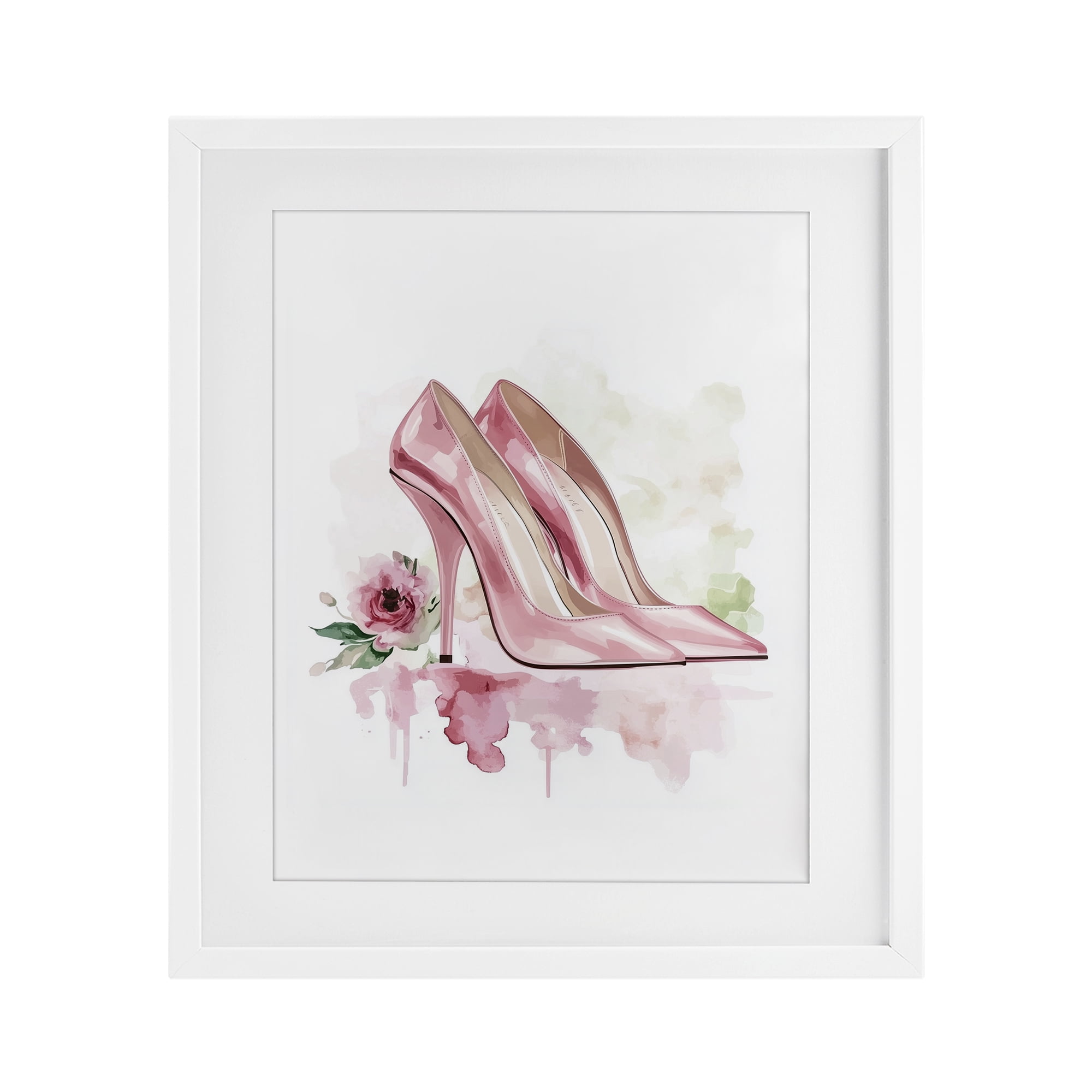 Rosy Pastel Heels White Framed Print Under Glass, design by Christine Simpson Art
