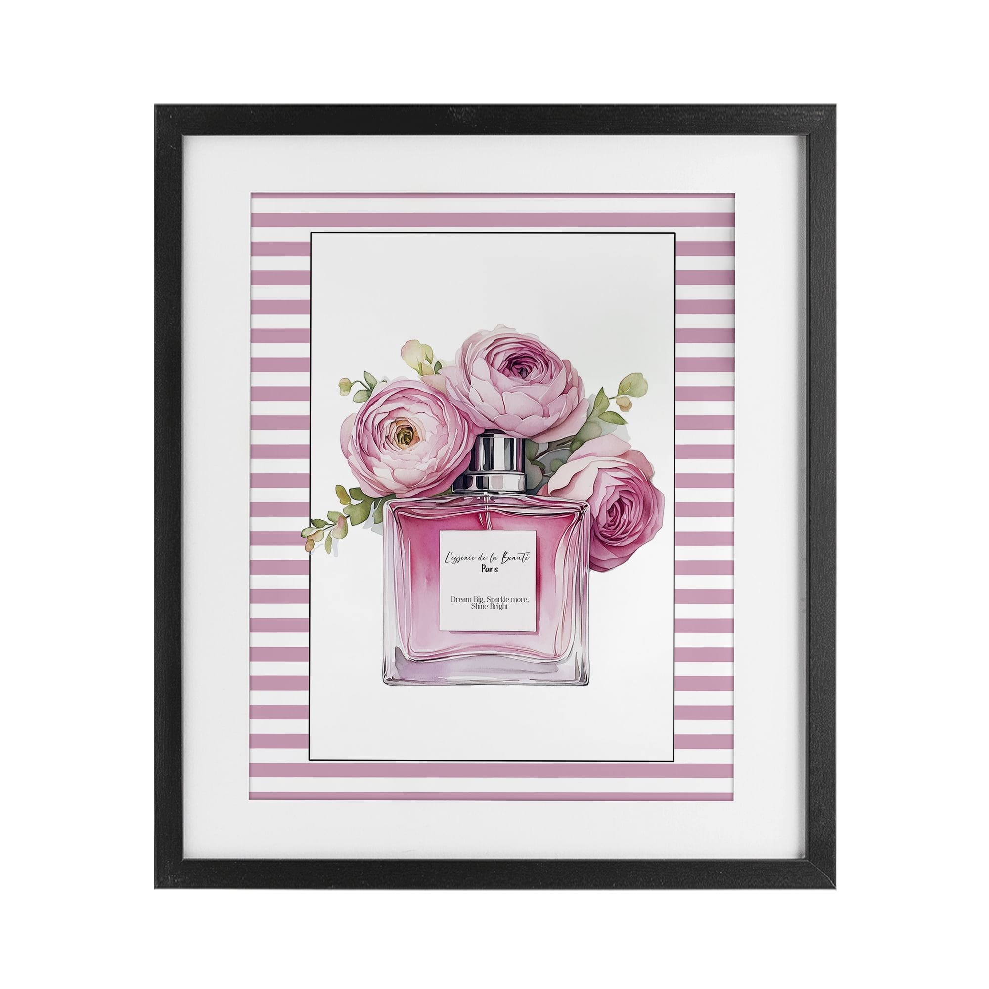 Rosy Pink Perfume Bouquet Black Framed Print Under Glass, design by Christine Simpson Art