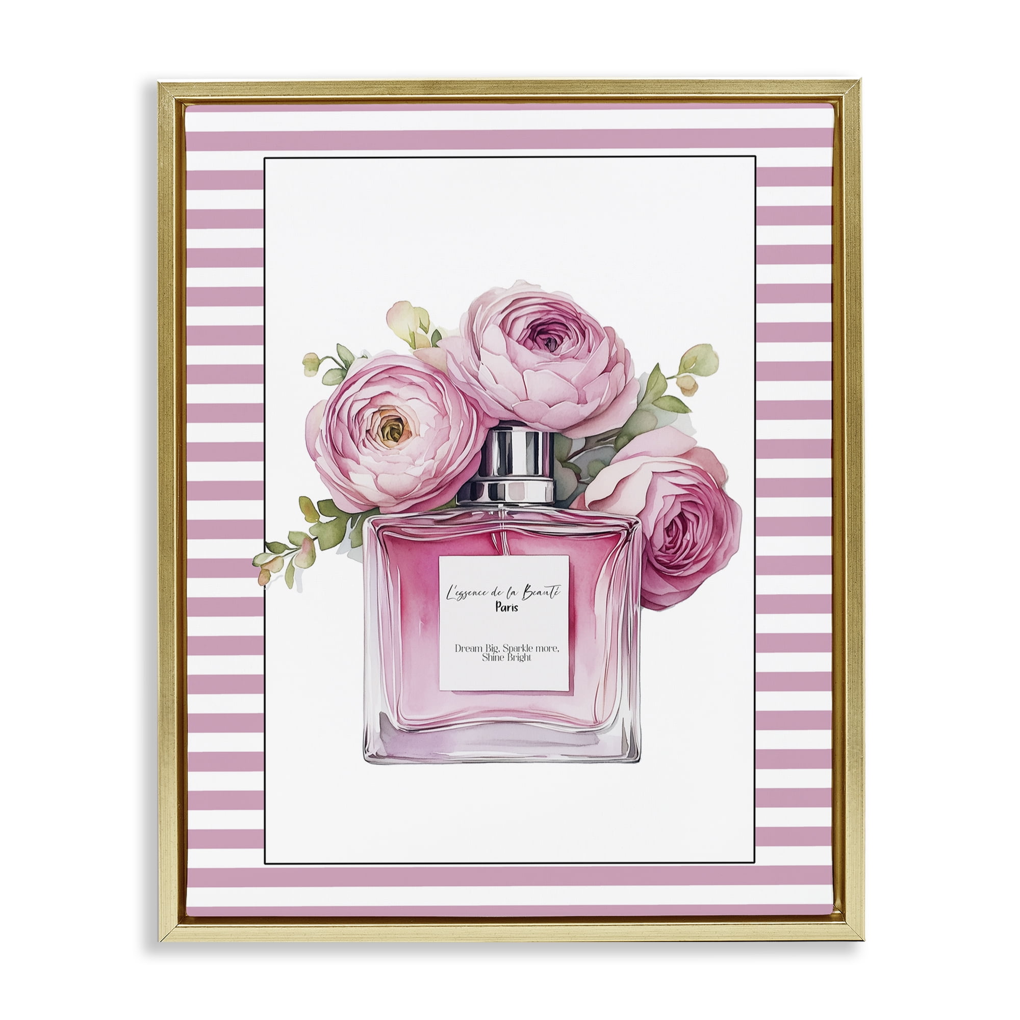 Rosy Pink Perfume Bouquet Gold Framed Floater Canvas Wall Art, design by Christine Simpson Art