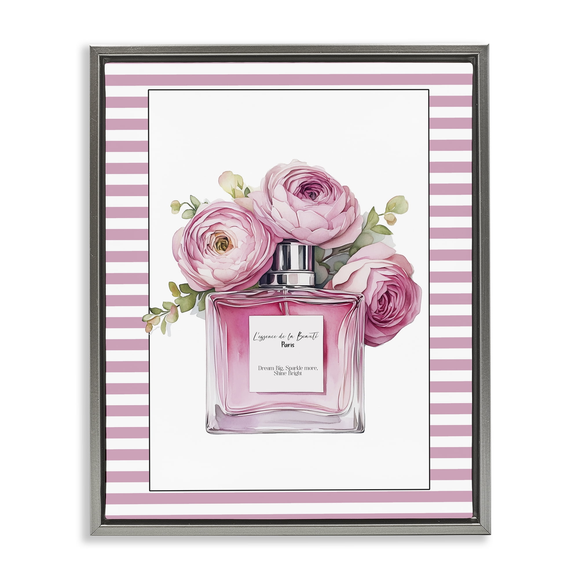 Rosy Pink Perfume Bouquet Gray Framed Floater Canvas Wall Art, design by Christine Simpson Art