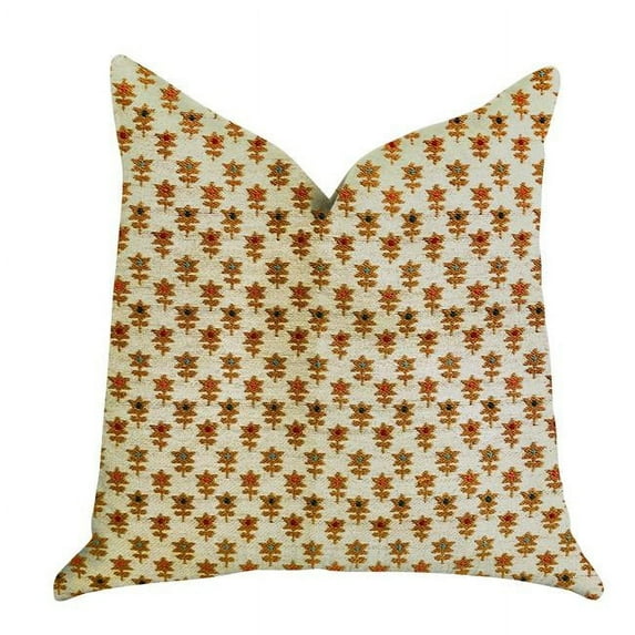 Rosy Posse Orange & Tan Floral Luxury Throw Pillow, 18 x 18 in.
