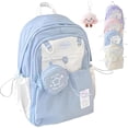 thumbnail image 1 of Rosy Posy Backpack, Cream Star Drawstring Backpack, 16" Large Capacity Cute Kawaii Backpacks (blue), 1 of 9