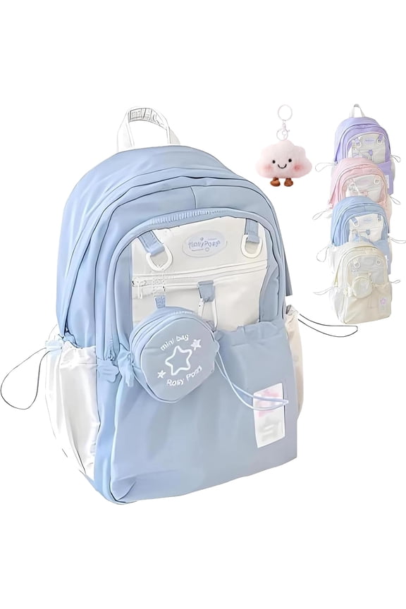 Backpack, Cream Star Drawstring Backpack, 16" Large Capacity Cute Kawaii Backpacks (blue)