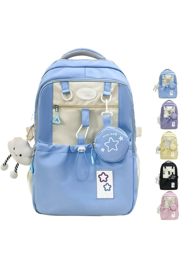 Rosy Posy Backpack, Cream Star Drawstring Backpack, Double Shoulder Straps Large Capacity, Travel Bag With Pendant, 16