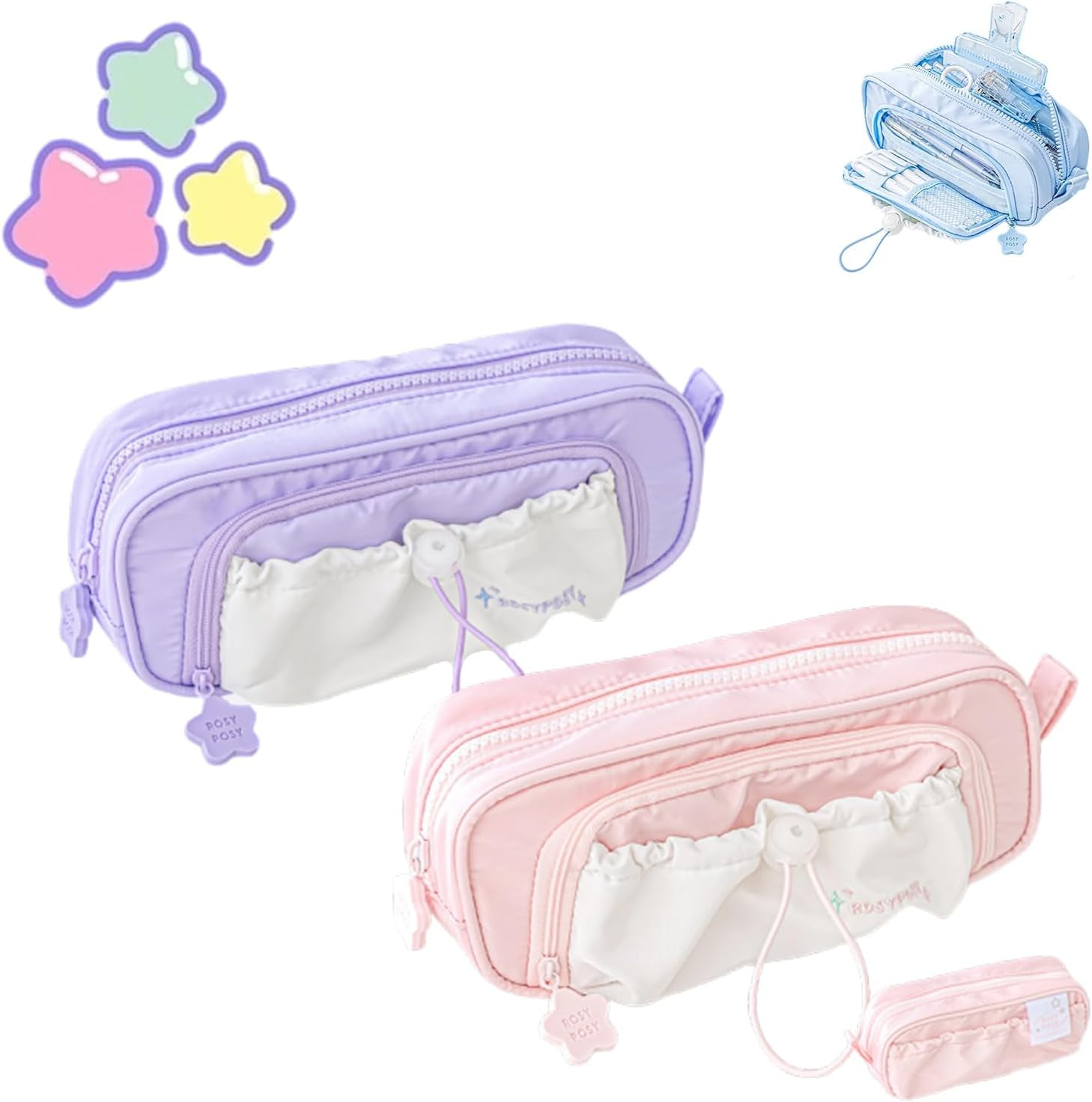 Rosy Posy Stiftemäppchen - Kawaii Stiftetasche Mit Reißverschluss In Blau