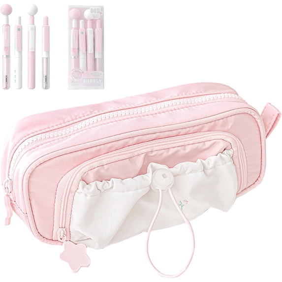 Rosy Posy Pencil Case, Kawaii Pencil Case With Rosy Posy Pens, Counting Stars PencilCase Big Capacity, Cute Aesthetic Pouch Holder Drawstring Pen Case