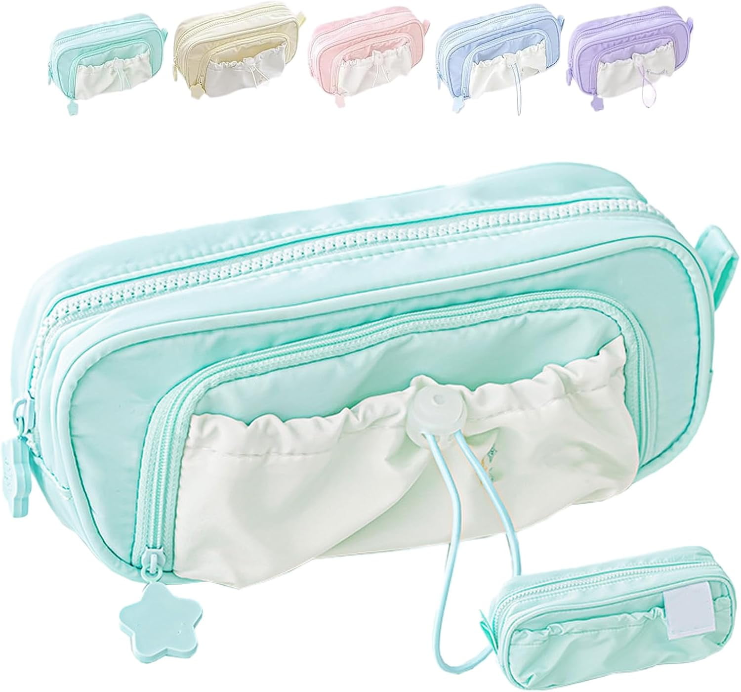 Rosy Posy Pencil Case,Large Capacity Drawstring Multi-Pocket Design, Waterproof, Soft,Simplicity Solid Color Kawaii Pencil Bag High Capacity Stationery Storage Bag Student
