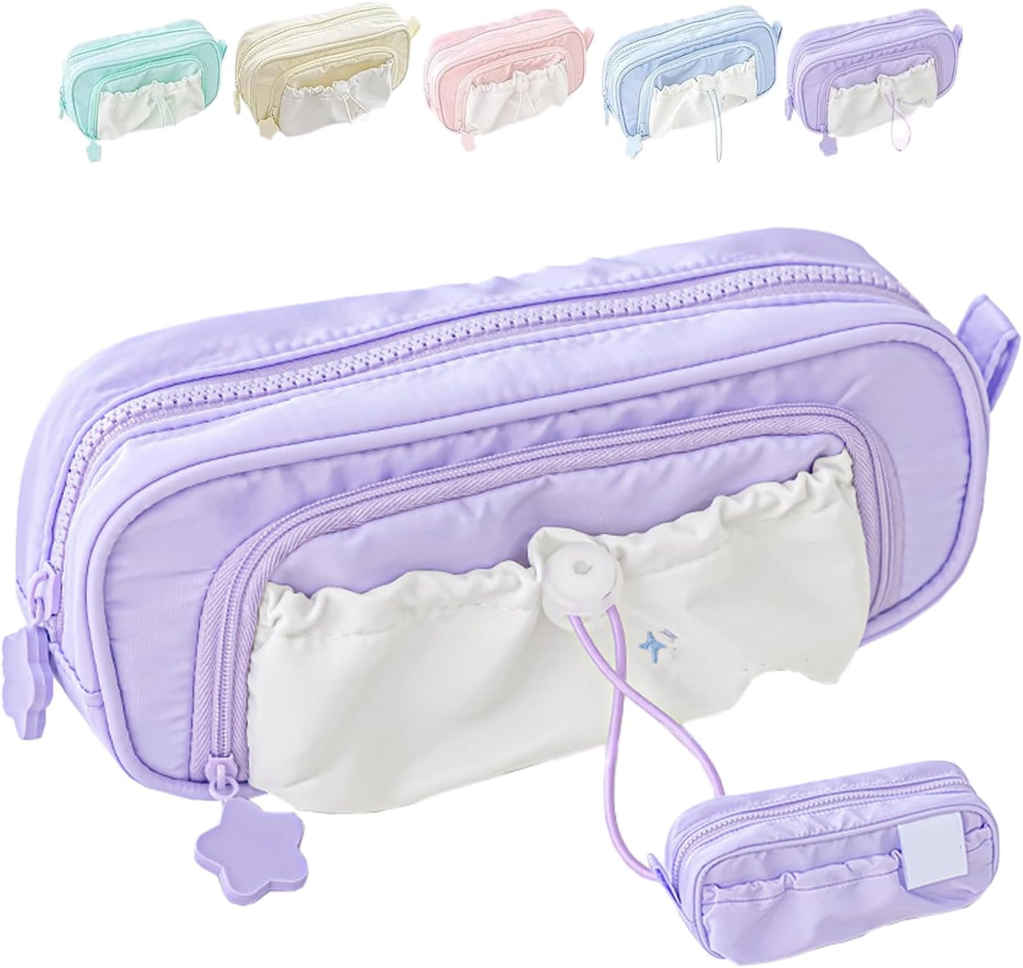 Rosy Posy Pencil Case,Large Capacity Drawstring Multi-Pocket Design, Waterproof, Soft,Simplicity Solid Color Kawaii Pencil Bag High Capacity Stationery Storage Bag Student