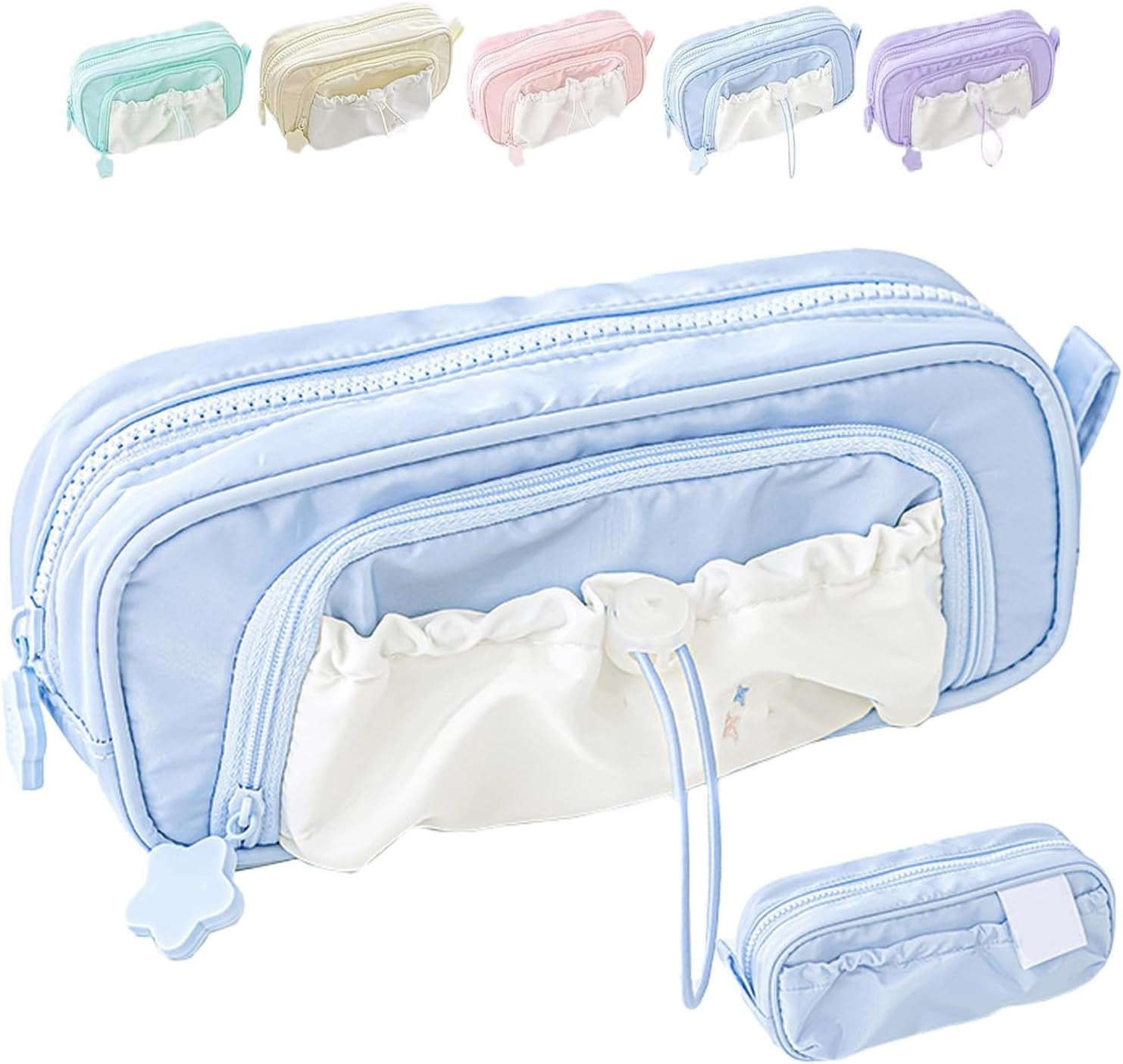 Rosy Posy Pencil Case,Large Capacity Drawstring Multi-Pocket Design, Waterproof, Soft,Simplicity Solid Color Kawaii Pencil Bag High Capacity Stationery Storage Bag Student