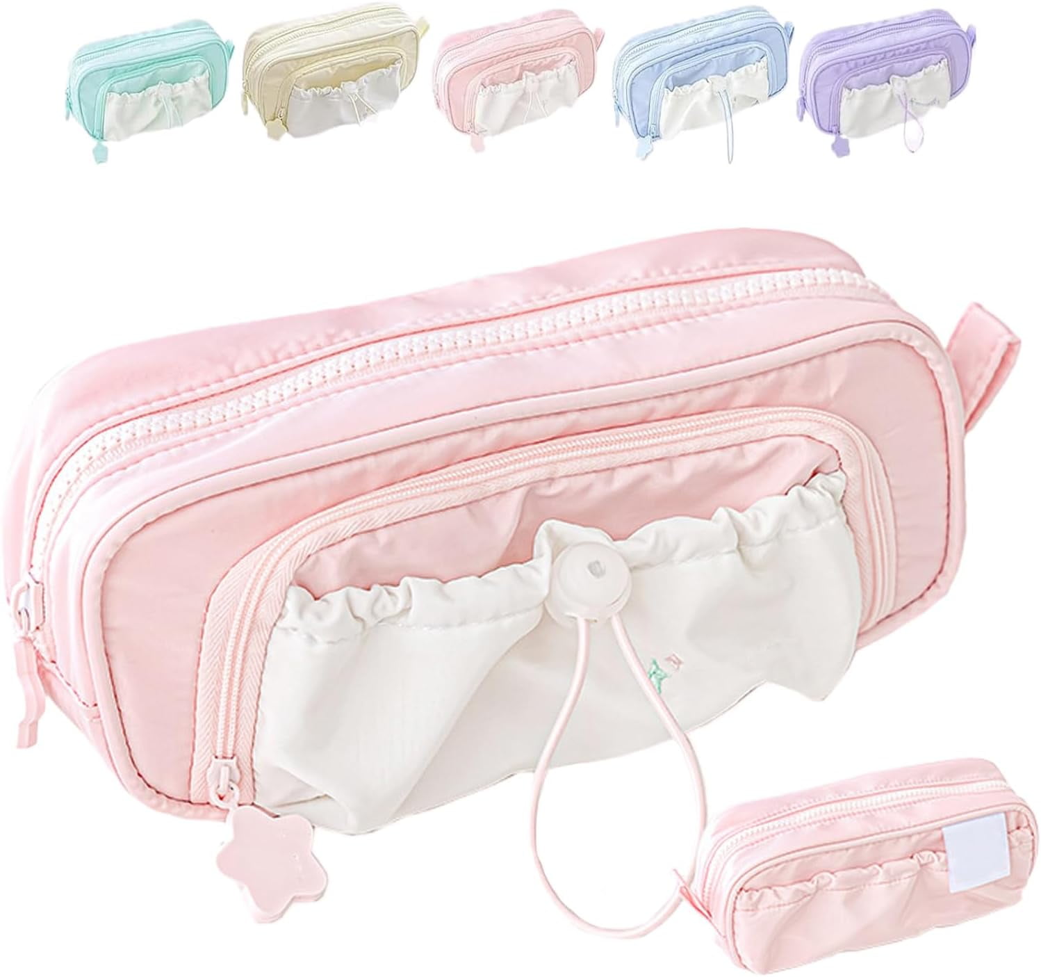 Rosy Posy Pencil Case,Large Capacity Drawstring Multi-Pocket Design, Waterproof, Soft,Simplicity Solid Color Kawaii Pencil Bag High Capacity Stationery Storage Bag Student