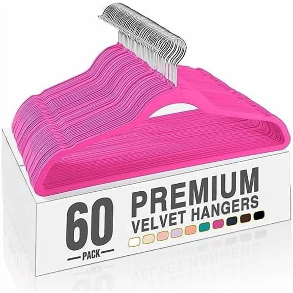 Rosy Red Velvet Hangers 60 Pack, Non Slip Clothes Felt Hanger Heavy Duty for Coat, Premium Slim Space Saving Suit Hangers for Closet Organizer, 360° Rotating Silver Hook