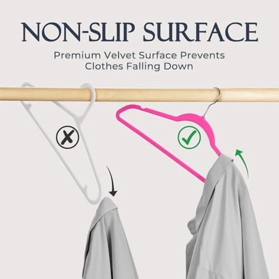 Rosy Red Velvet Hangers 60 Pack, Non Slip Clothes Felt Hanger Heavy Duty for Coat, Premium Slim Space Saving Suit Hangers for Closet Organizer, 360° Rotating Silver Hook