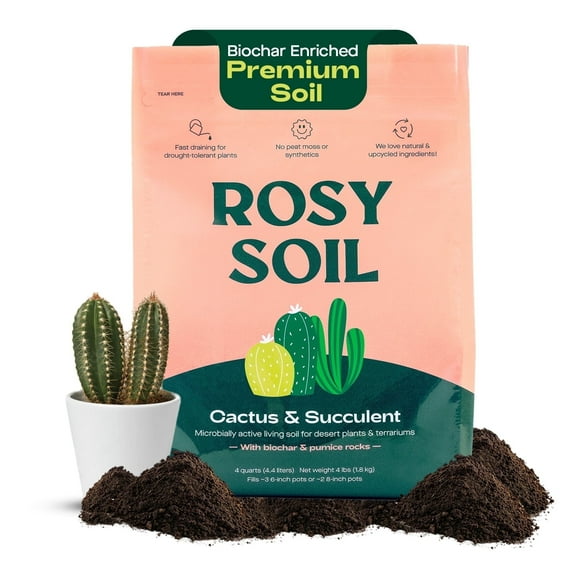 Rosy Soil Cactus & Succulent Potting Mix with Biochar, Pumice, and Microbes, 4qt