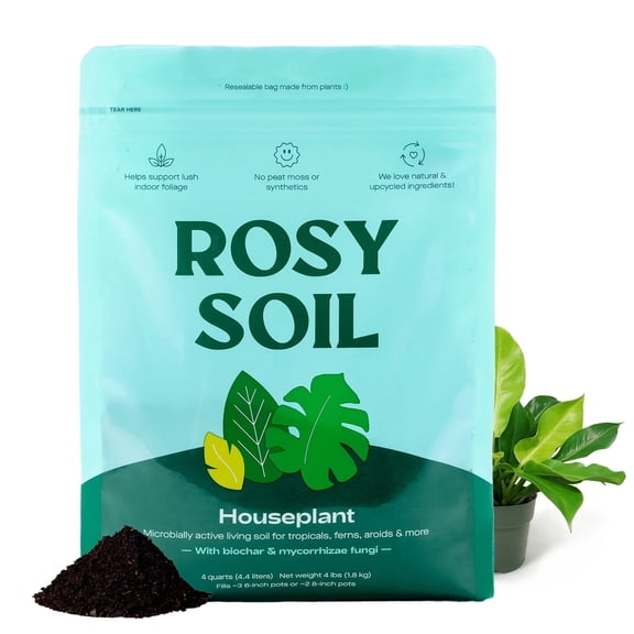 Rosy Soil Indoor Potting Soil Mix for Houseplants, Organic Peat Free Plant Soil with Biochar, Root Boosting Living Soil for Indoor Plants, 4 qt