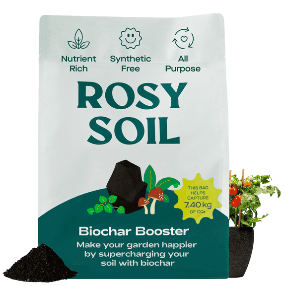 Rosy Soil Biochar Booster Soil Amendment, Organic Biochar for Plants, Improves Soil Health & Water Retention, for Gardens, Raised Beds & Indoor Plants, 8 qt