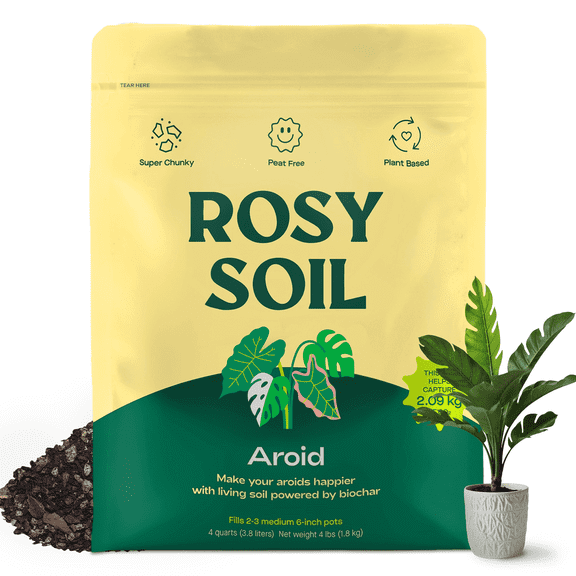 Rosy Soil Aroid Potting Mix, Chunky Well Draining Soil with Biochar, Peat Free Soil for Strong Root Growth, Indoor Plants, 4 qt