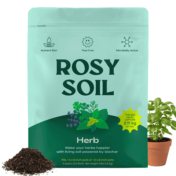 Rosy Soil Herb Potting Soil Mix for Indoor Herb Garden, Organic Peat Free Soil with Biochar for Strong Growth & Flavor, Well Draining Potting Mix, 4 qt